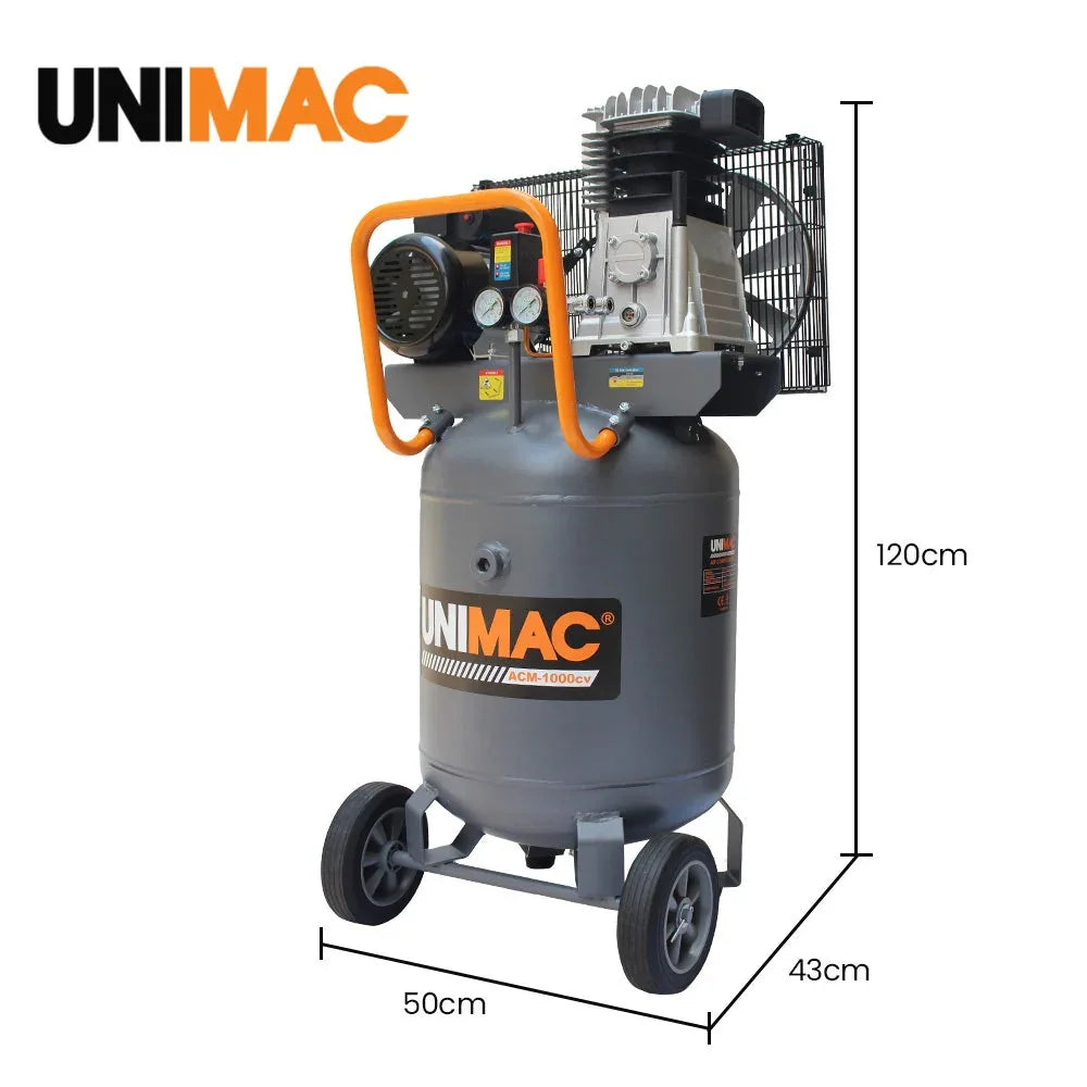 Unimac 100L 2.6kW Industrial Air Compressor, 370L/min 116PSI, Brushless Motor, Long Service Life, Certified Vertical Tank, 15A Plug - Mekamart Australia