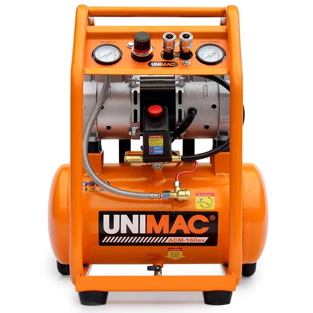 Unimac 16L Silent Oil-Free Electric Air Compressor, 116PSI Portable with Wheels and Handle, Twin Nitto Outlets for Airtools, Tyre Inflation - Mekamart Australia