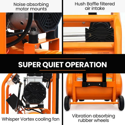 Unimac 16L Silent Oil-Free Electric Air Compressor, 116PSI Portable with Wheels and Handle, Twin Nitto Outlets for Airtools, Tyre Inflation - Mekamart Australia