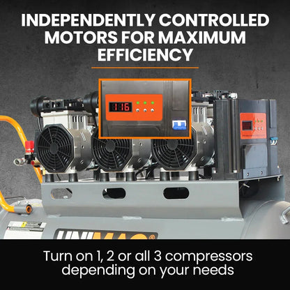 UNIMAC 100L 4.5HP Silent Oil-Free Air Compressor, with Twin Nitto Outlets, 15A Plug - Mekamart Australia
