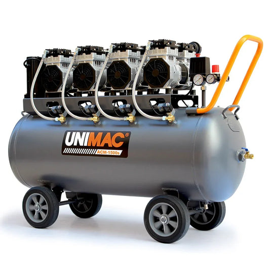 Unimac 150L 4.5HP Ultra-Slient Oil-Free Electric Air Compressor, Long Life Quad Motor, 116PSI Portable Heavy Duty, Twin Nitto Outlets, 15A Plug - Mekamart Australia