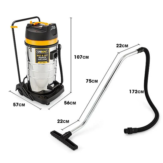 UNIMAC 100L 2400W Wet and Dry Vacuum Cleaner, Heavy-Duty Dual Copper Motors, Accessory Set, for Workshop Car Carpet - Mekamart Australia