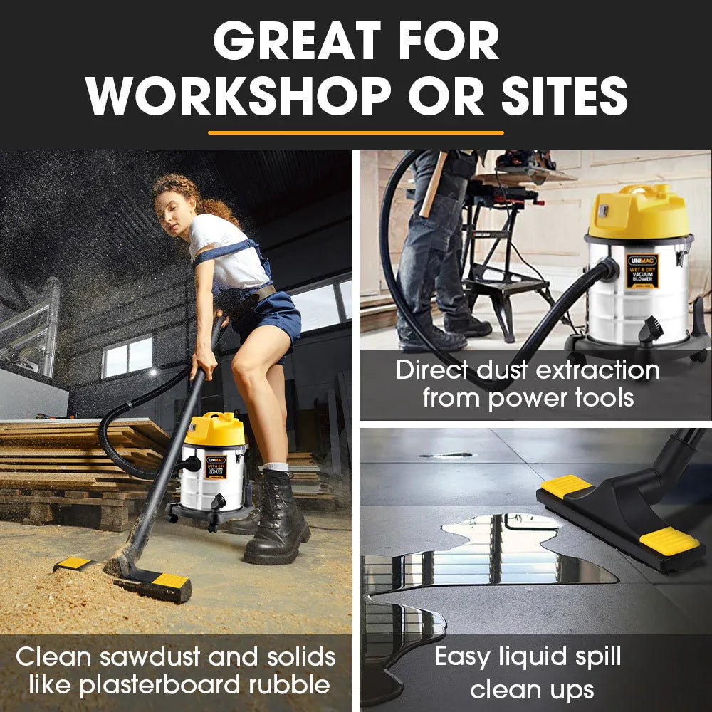 Unimac 20L 1400W Wet and Dry Vacuum Cleaner, with Blower, for Car, Workshop, Carpet - Mekamart Australia