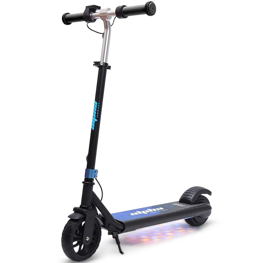 ALPHA Edge Electric Scooter Kids/Teens, 16km/h Max, Adjustable Height, UL Certified, AU Compliant, Dual Brakes, Bluetooth Music, LED, Blue - Mekamart Australia