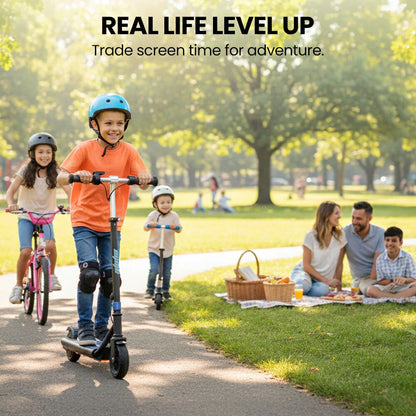 ALPHA Edge Electric Scooter Kids/Teens, 16km/h Max, Adjustable Height, UL Certified, AU Compliant, Dual Brakes, Bluetooth Music, LED, Blue - Mekamart Australia