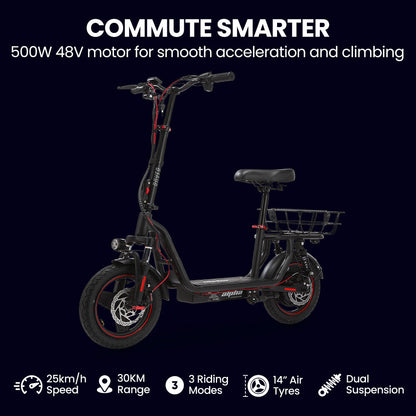 ALPHA Rover Electric Scooter with Seat, AU Compliant, 500W 48V 25km/h 30km Range, 14-inch Tyres, Motorised Commuter eScooter for Adults, Black