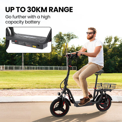 ALPHA Rover Electric Scooter with Seat, AU Compliant, 500W 48V 25km/h 30km Range, 14-inch Tyres, Motorised Commuter eScooter for Adults, Black