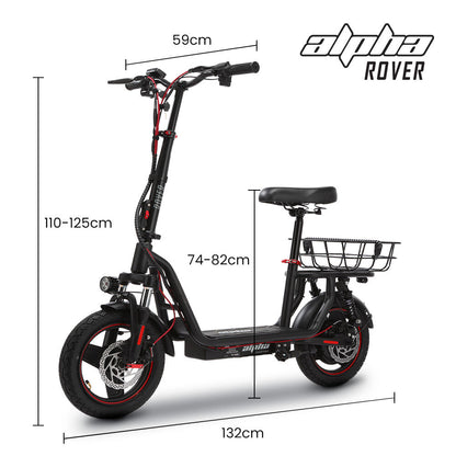 ALPHA Rover Electric Scooter with Seat, AU Compliant, 500W 48V 25km/h 30km Range, 14-inch Tyres, Motorised Commuter eScooter for Adults, Black