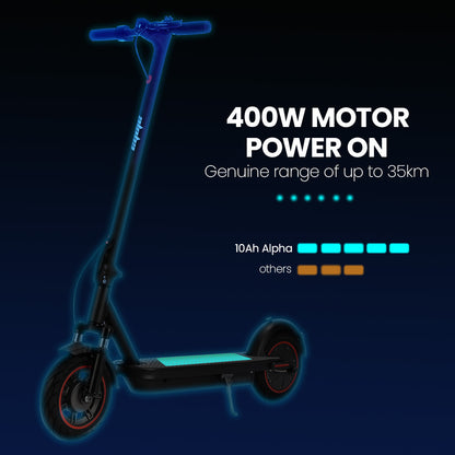 ALPHA Urban 10 Electric Scooter, AU Compliant, 35km/h, Suspension, 35km Range, 10-Inch Wheels, Brushless Motor, Free APP, Motorised Commuter eScooter for Adults, Black