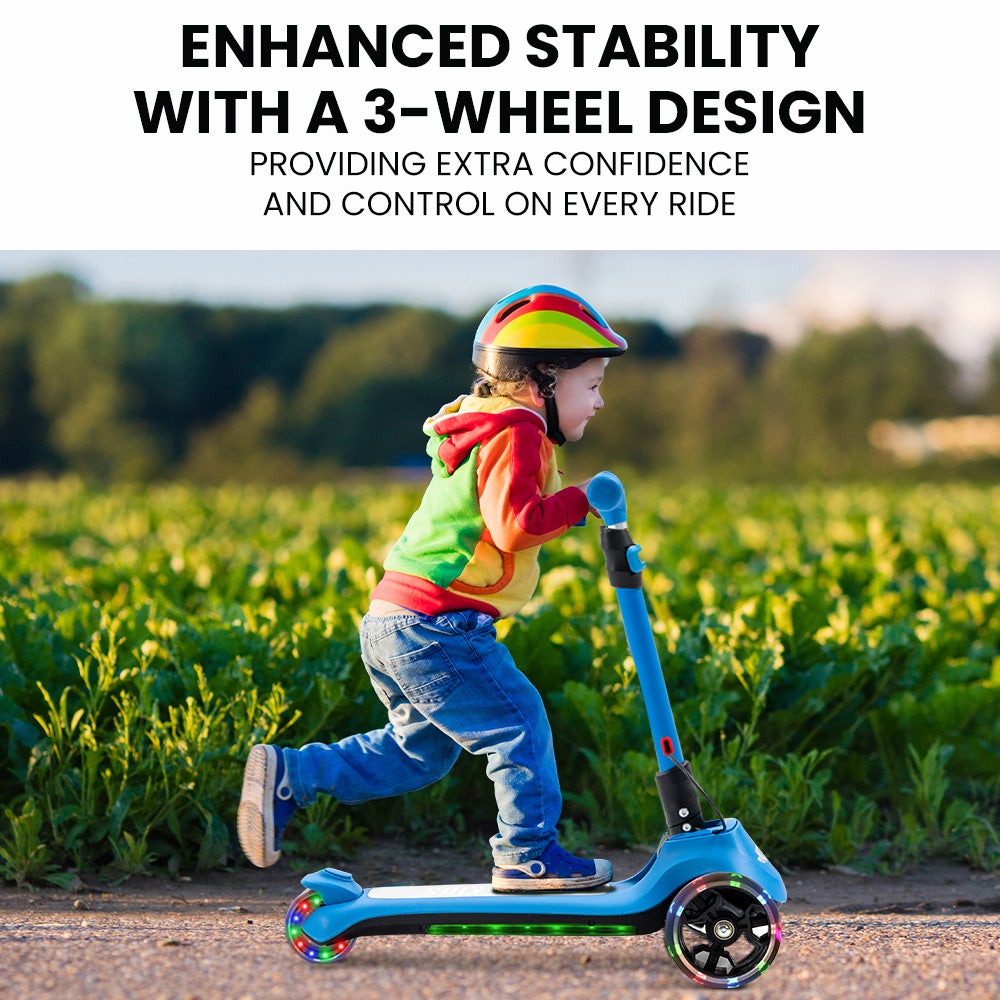 ROVO KIDS 3-Wheel Electric Scooter , Ages 3-8, Adjustable Height, AU Compliant, Lithium Battery, Blue