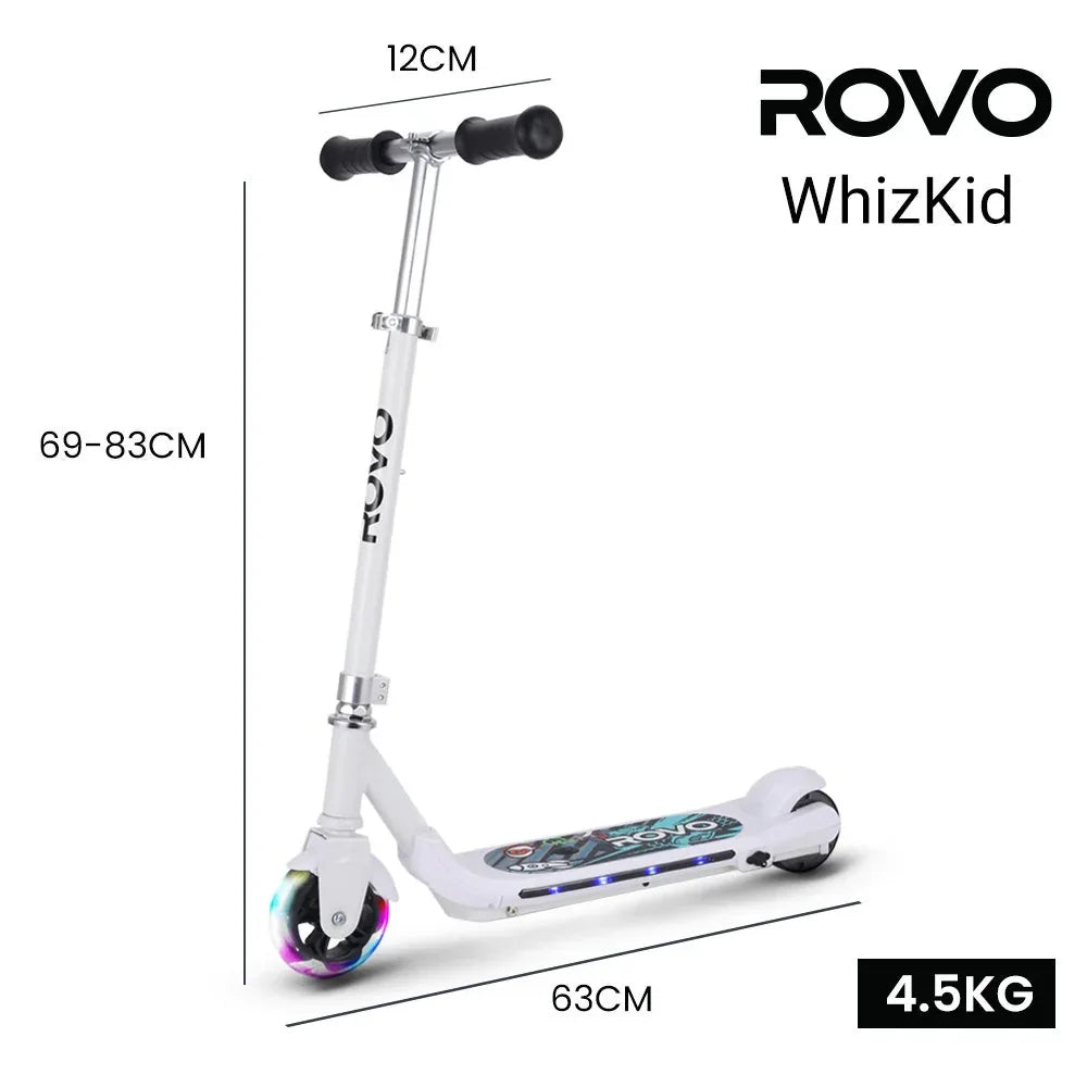 ROVO KIDS WhizKid Electric Scooter, Ages 5-11, Adjustable Height, AU Compliant, Lithium Battery, Brushless Motor, White - Mekamart Australia
