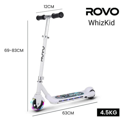 ROVO KIDS WhizKid Electric Scooter, Ages 5-11, Adjustable Height, AU Compliant, Lithium Battery, Brushless Motor, White - Mekamart Australia
