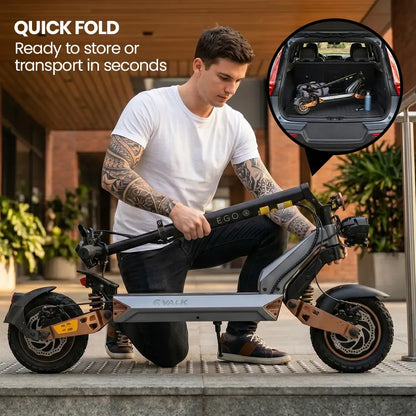 VALK Ego 8 Electric Scooter, 45km/h Max, AU Compliant, 48V 13Ah, Up to 55km Range, eScooter for Adults, Foldable, Off Road, Black/Bronze