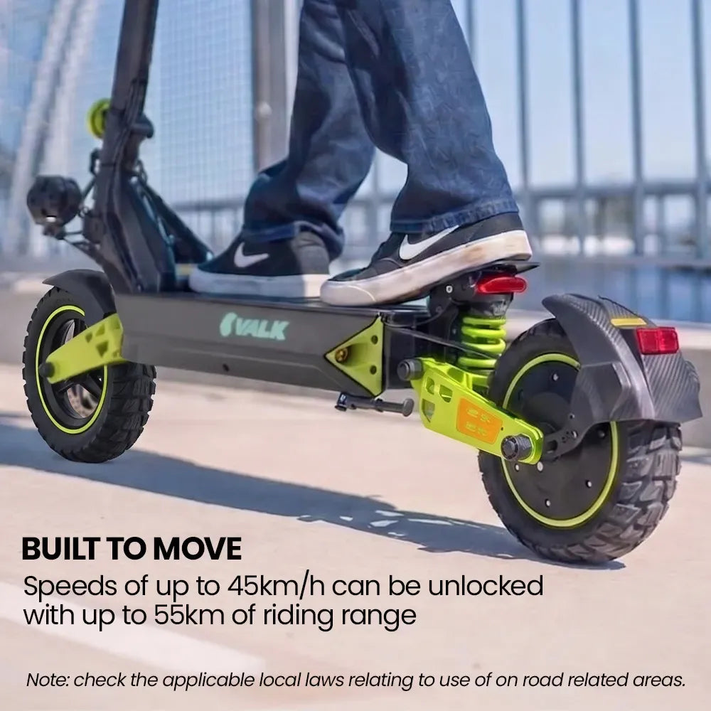 VALK Ego 8 Electric Scooter, 45km/h Max, AU Compliant, 48V 13Ah, Up to 55km Range, eScooter for Adults, Foldable, Off Road, Black/Green