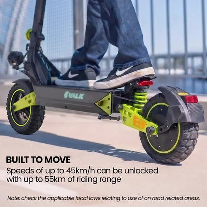 VALK Ego 8 Electric Scooter, 45km/h Max, AU Compliant, 48V 13Ah, Up to 55km Range, eScooter for Adults, Foldable, Off Road, Black/Green