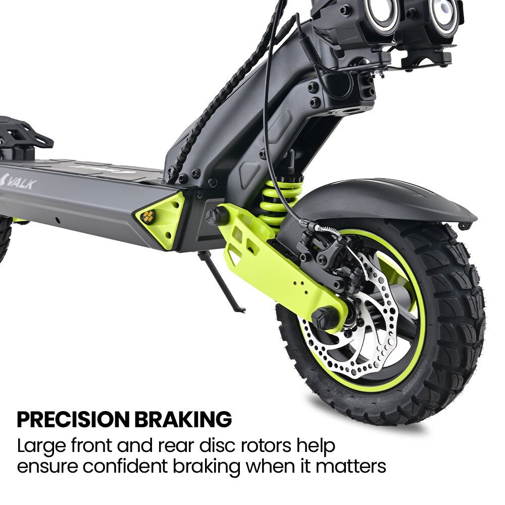VALK Ego 8 Electric Scooter, 45km/h Max, AU Compliant, 48V 13Ah, Up to 55km Range, eScooter for Adults, Foldable, Off Road, Black/Green