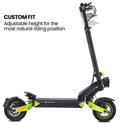 VALK Ego 8 Electric Scooter, 45km/h Max, AU Compliant, 48V 13Ah, Up to 55km Range, eScooter for Adults, Foldable, Off Road, Black/Green