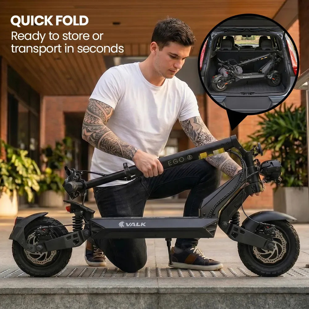 VALK Ego 8 Electric Scooter, 500W, AU Compliant, 48V 13Ah, 55km Max Range, eScooter for Adults, Foldable, Off Road, Black