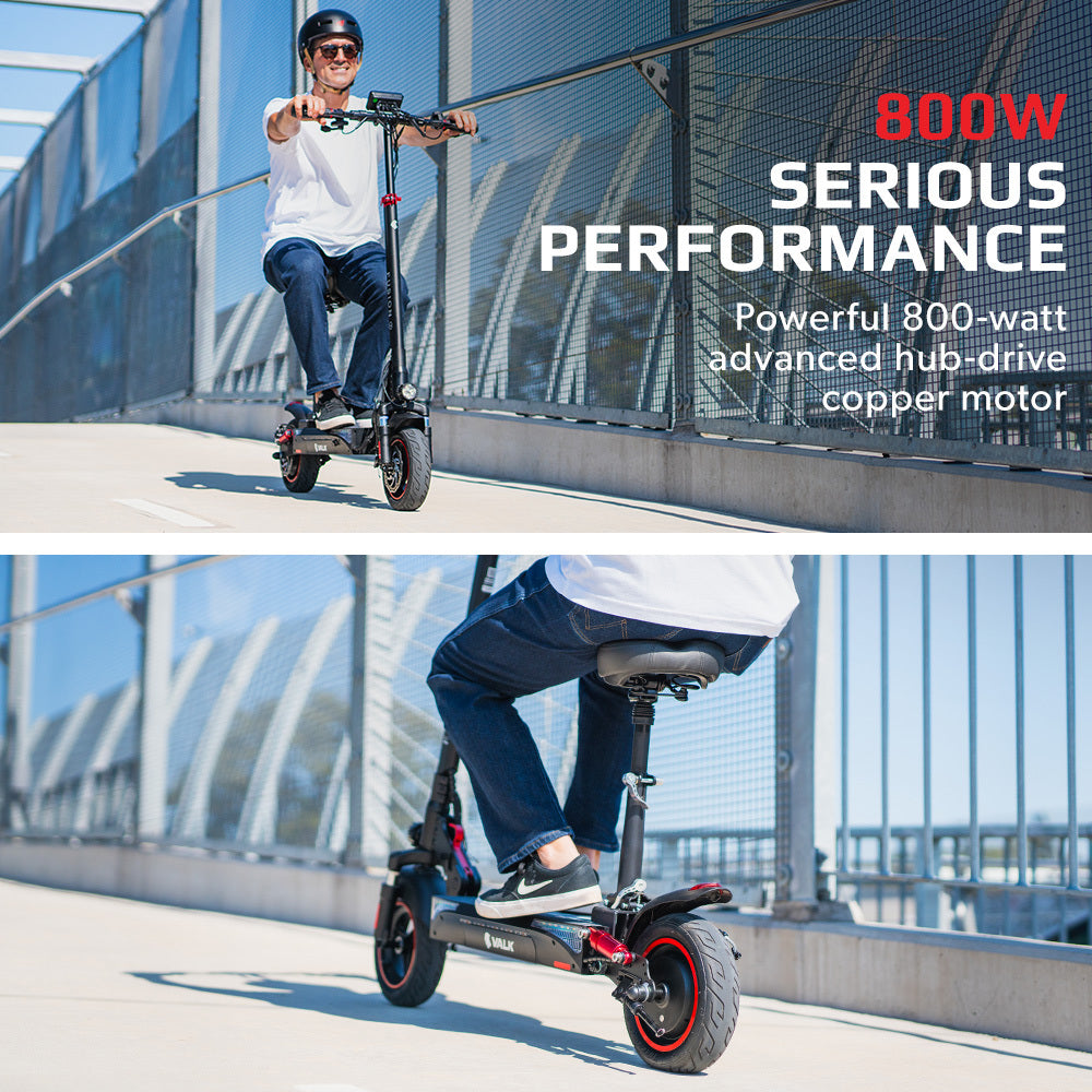 VALK Fusion 7 Electric Scooter, 800W, AU Compliant, with Seat Option, 48V 13Ah Lithium, 50km Range, Quad Shocks, 10 inch Tyres