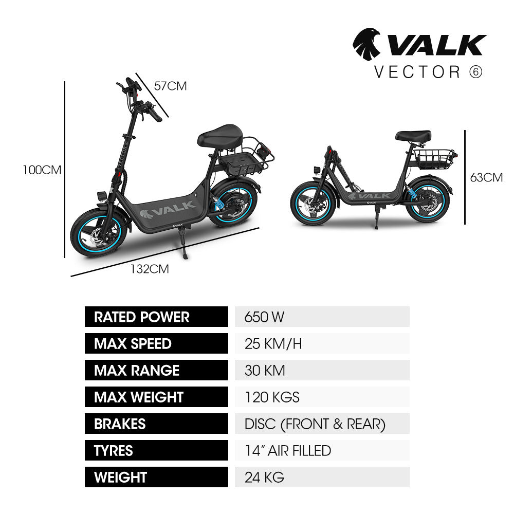 VALK Electric Scooter with Seat, 30km Range, AU Compliant, Disc brakes, 14" Tyres, for Adults, Teens, Commuter