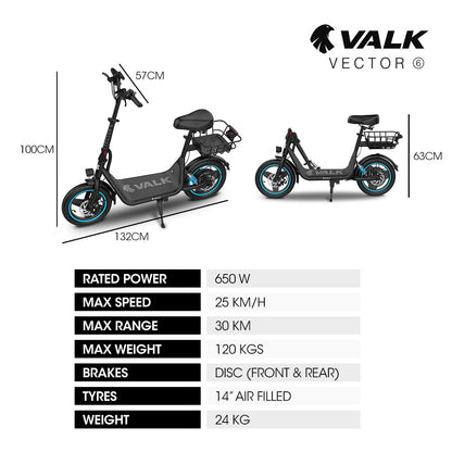 VALK Electric Scooter with Seat, 30km Range, AU Compliant, Disc brakes, 14" Tyres, for Adults, Teens, Commuter