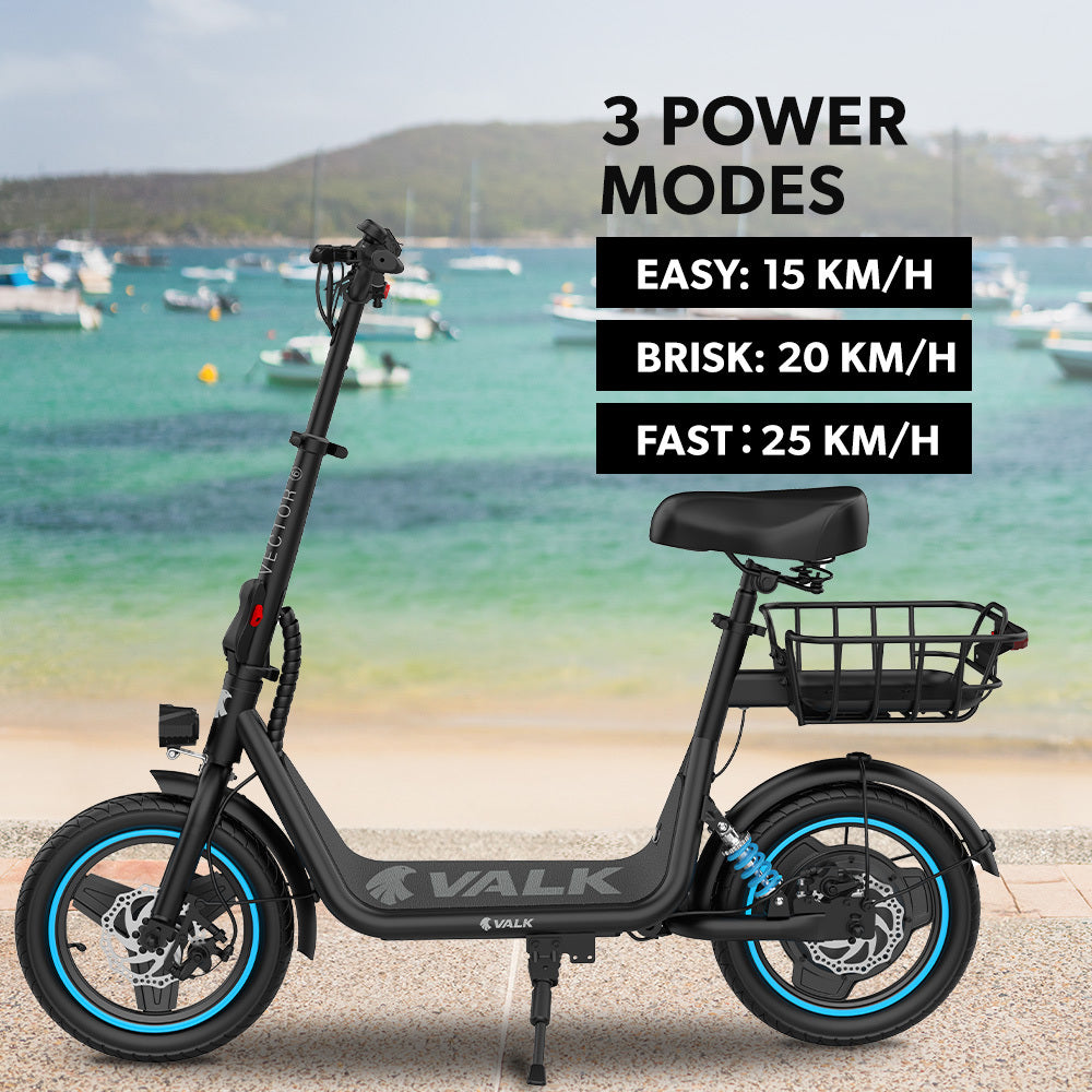VALK Electric Scooter with Seat, 30km Range, AU Compliant, Disc brakes, 14" Tyres, for Adults, Teens, Commuter