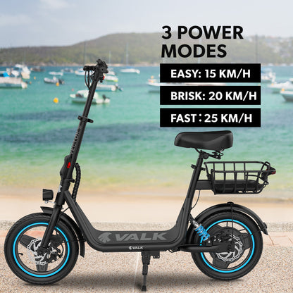 VALK Electric Scooter with Seat, 30km Range, AU Compliant, Disc brakes, 14" Tyres, for Adults, Teens, Commuter