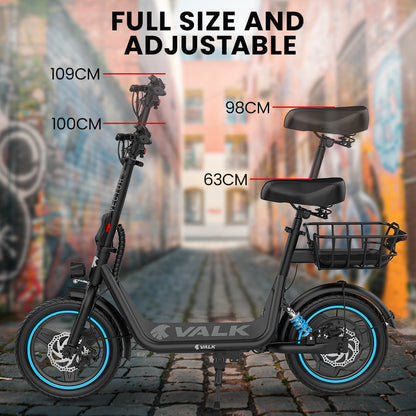 VALK Electric Scooter with Seat, 30km Range, AU Compliant, Disc brakes, 14" Tyres, for Adults, Teens, Commuter