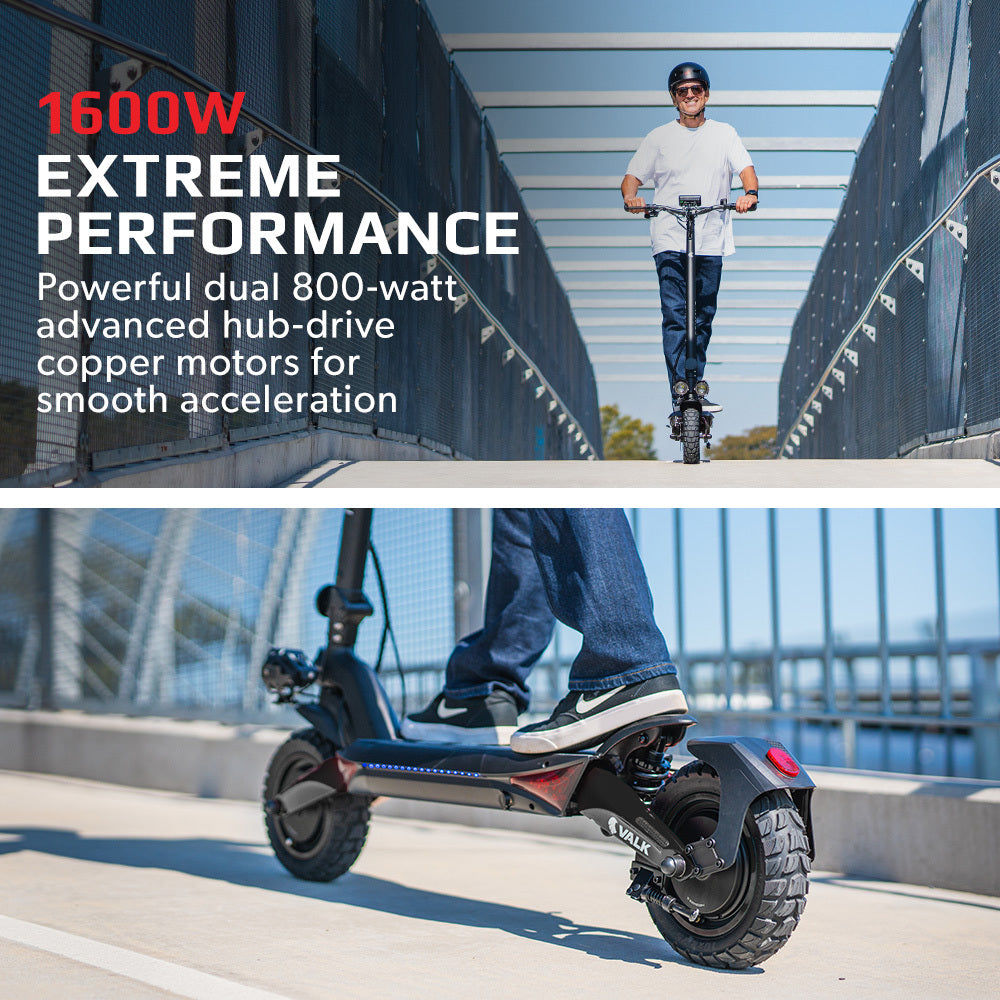 VALK Primal 9 Dual Motor Electric Scooter, 1600W, AU Compliant, for Extreme Hill Climbing, Black