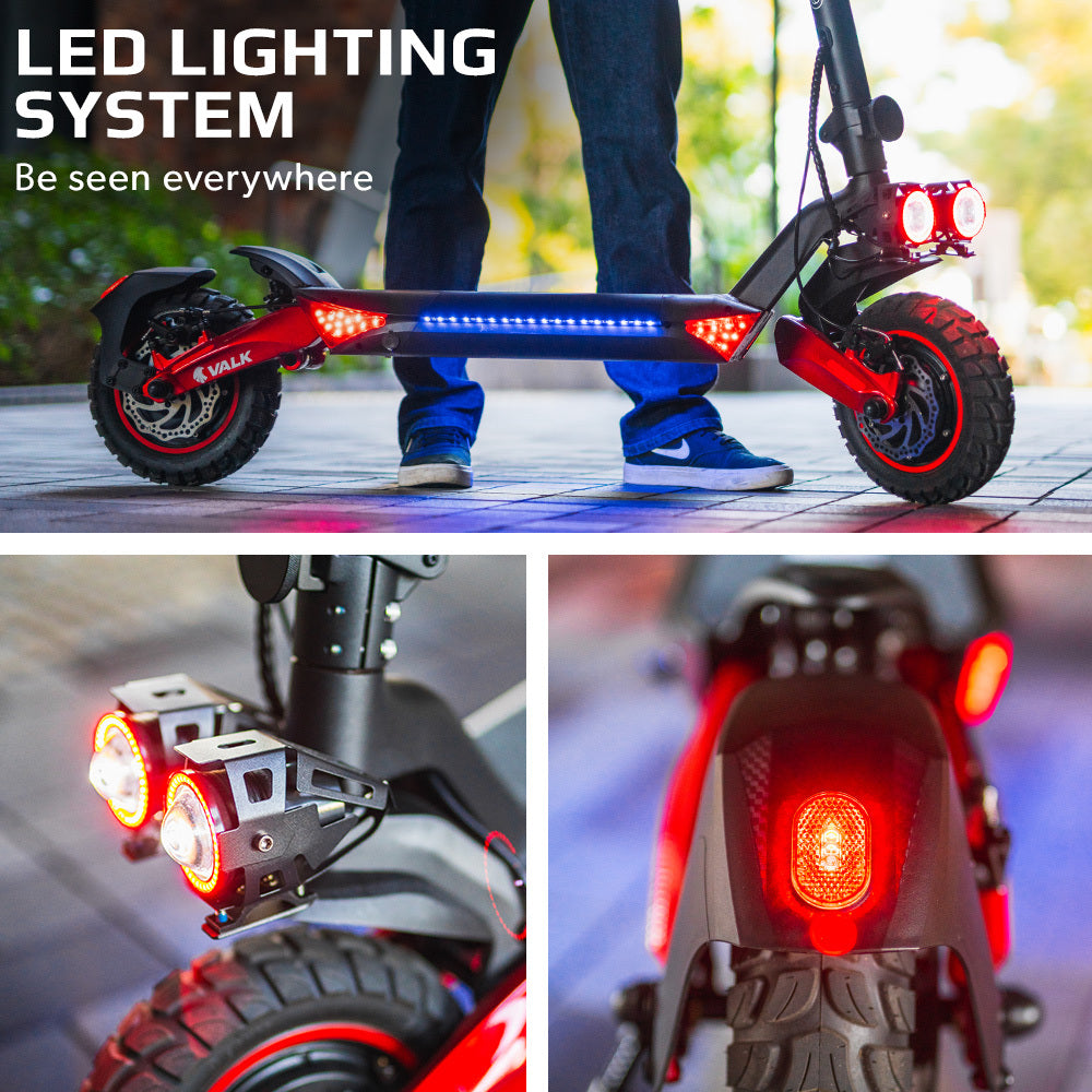 VALK Primal 9 Dual Motor Electric Scooter, 1600W, AU Compliant, for Extreme Hill Climbing, Black/Red
