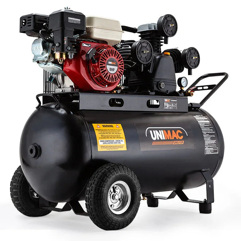 UNIMAC 8HP Air Compressor 115PSI 120L Petrol Powered Industrial Air Conditioning - Mekamart Australia
