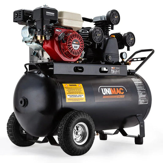 UNIMAC 8HP Air Compressor 115PSI 120L Petrol Powered Industrial Air Conditioning - Mekamart Australia