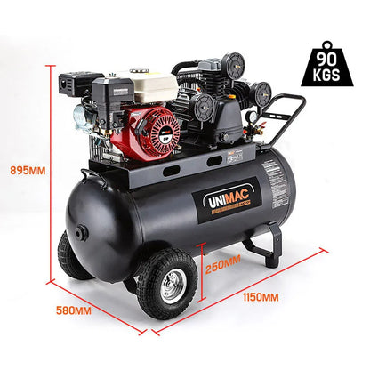 UNIMAC 8HP Air Compressor 115PSI 120L Petrol Powered Industrial Air Conditioning - Mekamart Australia