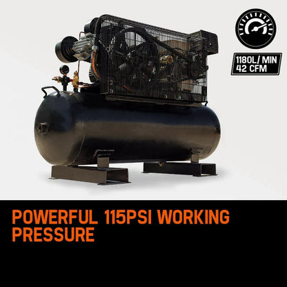 UNIMAC 18HP Industrial Petrol Air Compressor 115PSI 150L Tank with Electric Key Start - Mekamart Australia