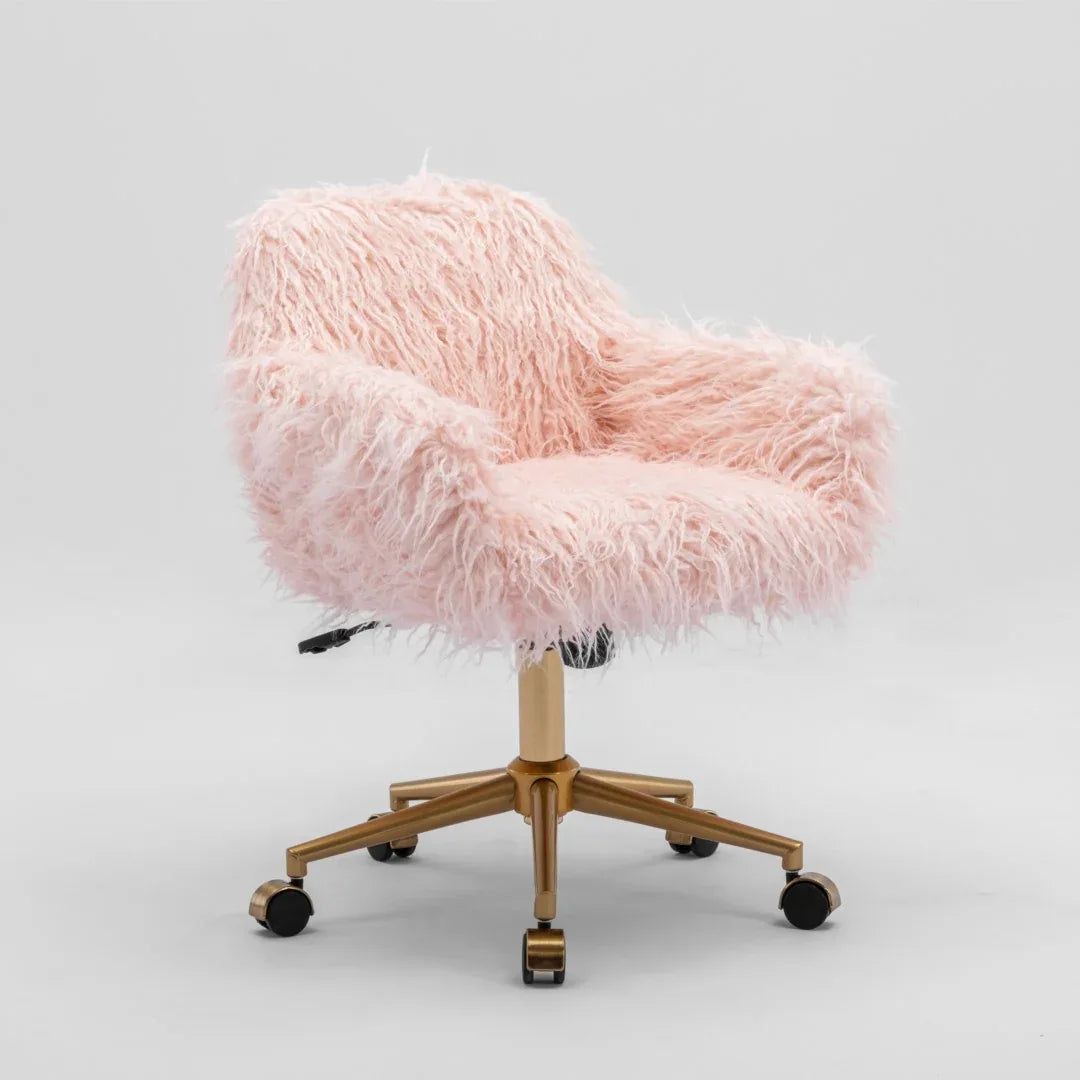Fluffy Office Chair Faux Fur Modern Swivel Desk Chair for Women And Girls-Pink - Mekamart Australia