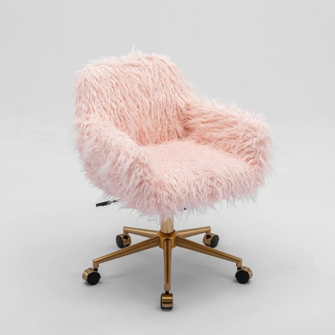 Fluffy Office Chair Faux Fur Modern Swivel Desk Chair for Women And Girls-Pink - Mekamart Australia