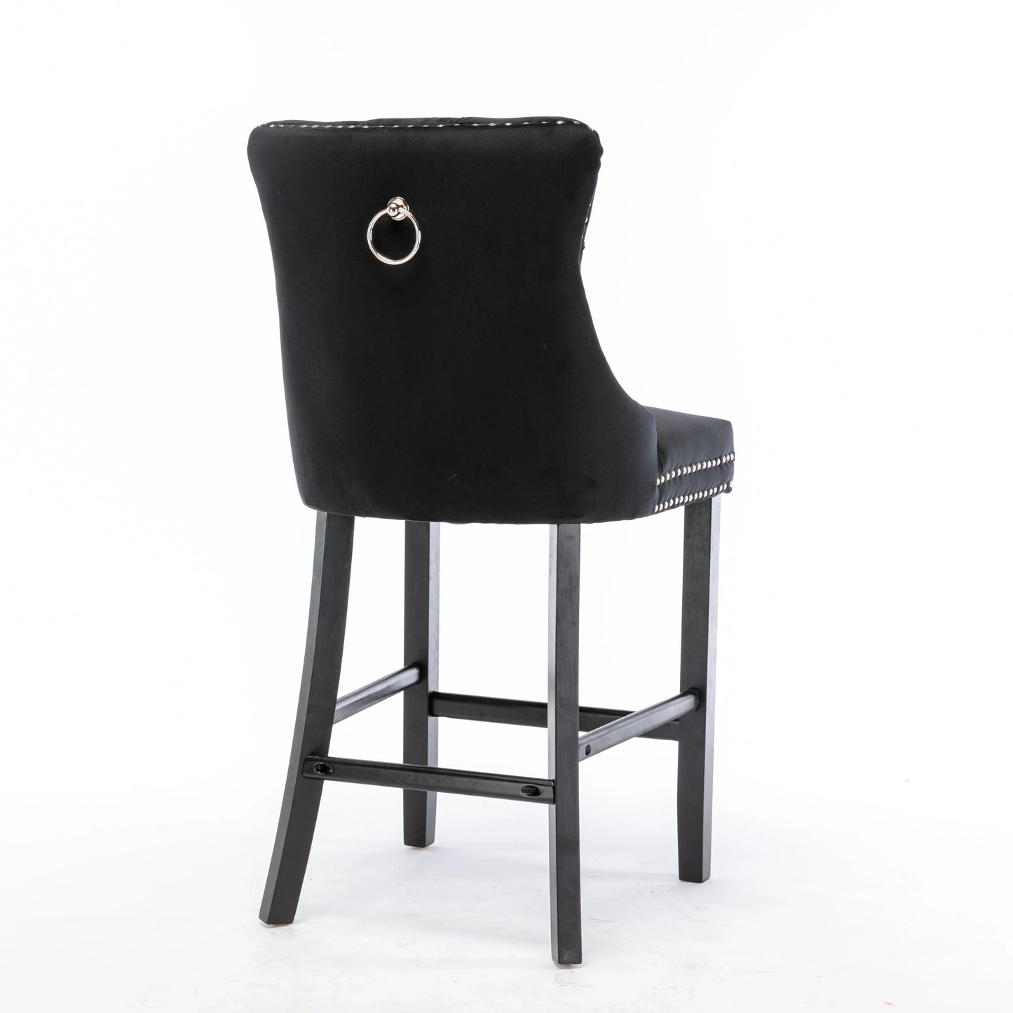 4X Velvet Bar Stools with Studs Trim Wooden Legs Tufted Dining Chairs Kitchen - Mekamart Australia