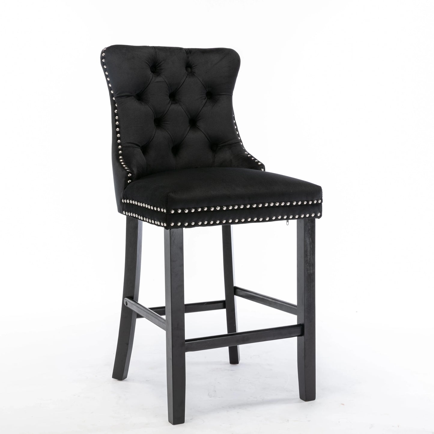 6X Velvet Bar Stools with Studs Trim Wooden Legs Tufted Dining Chairs Kitchen - Mekamart Australia