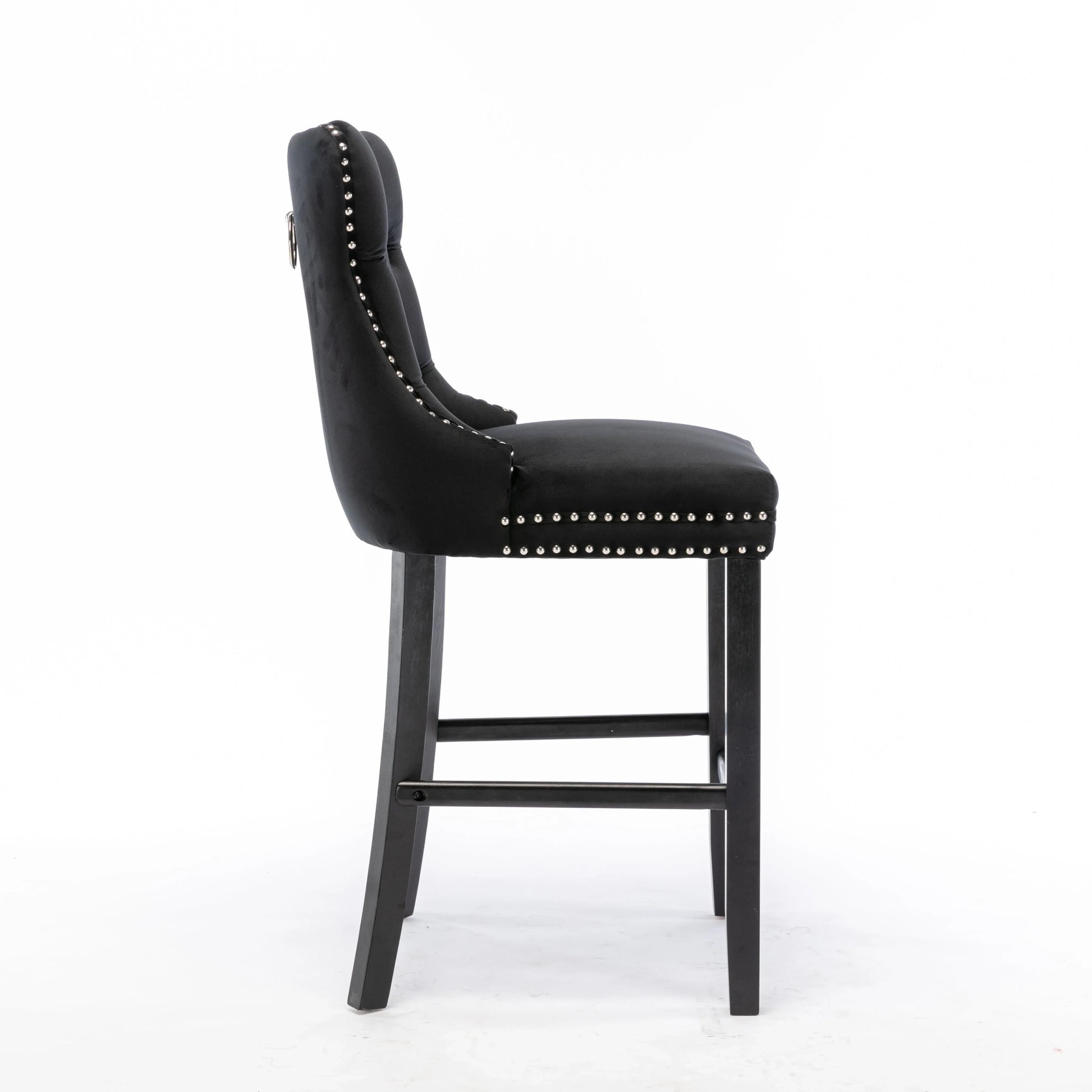 6X Velvet Bar Stools with Studs Trim Wooden Legs Tufted Dining Chairs Kitchen - Mekamart Australia