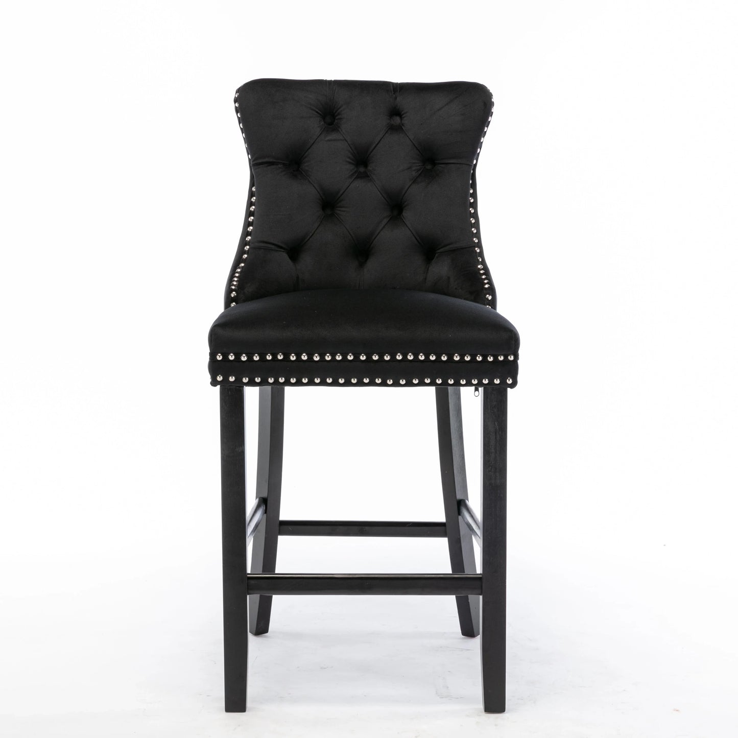 2X Velvet Bar Stools with Studs Trim Wooden Legs Tufted Dining Chairs Kitchen - Mekamart Australia