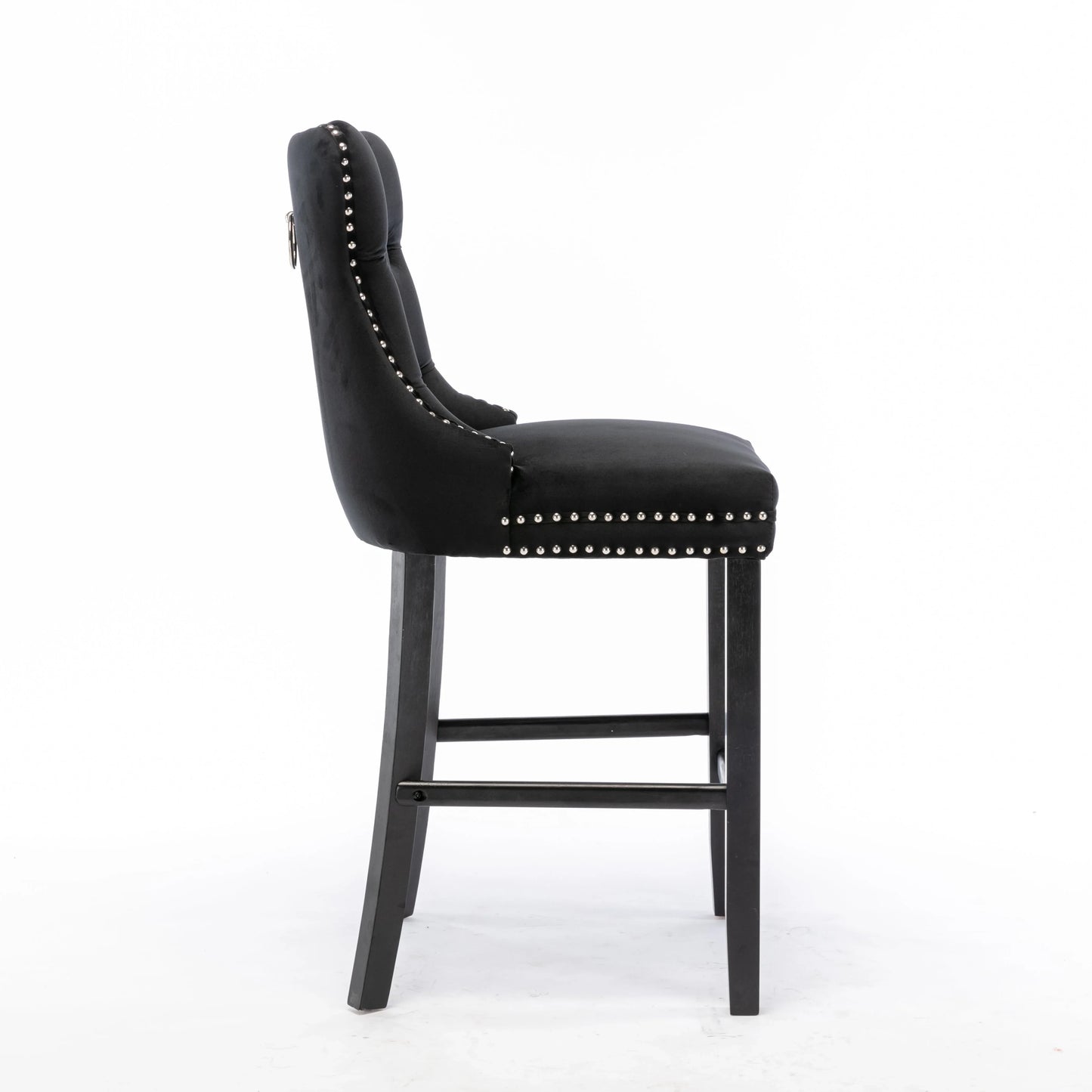 2X Velvet Bar Stools with Studs Trim Wooden Legs Tufted Dining Chairs Kitchen - Mekamart Australia