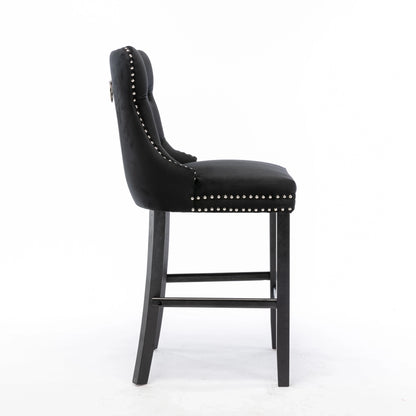 2X Velvet Bar Stools with Studs Trim Wooden Legs Tufted Dining Chairs Kitchen - Mekamart Australia