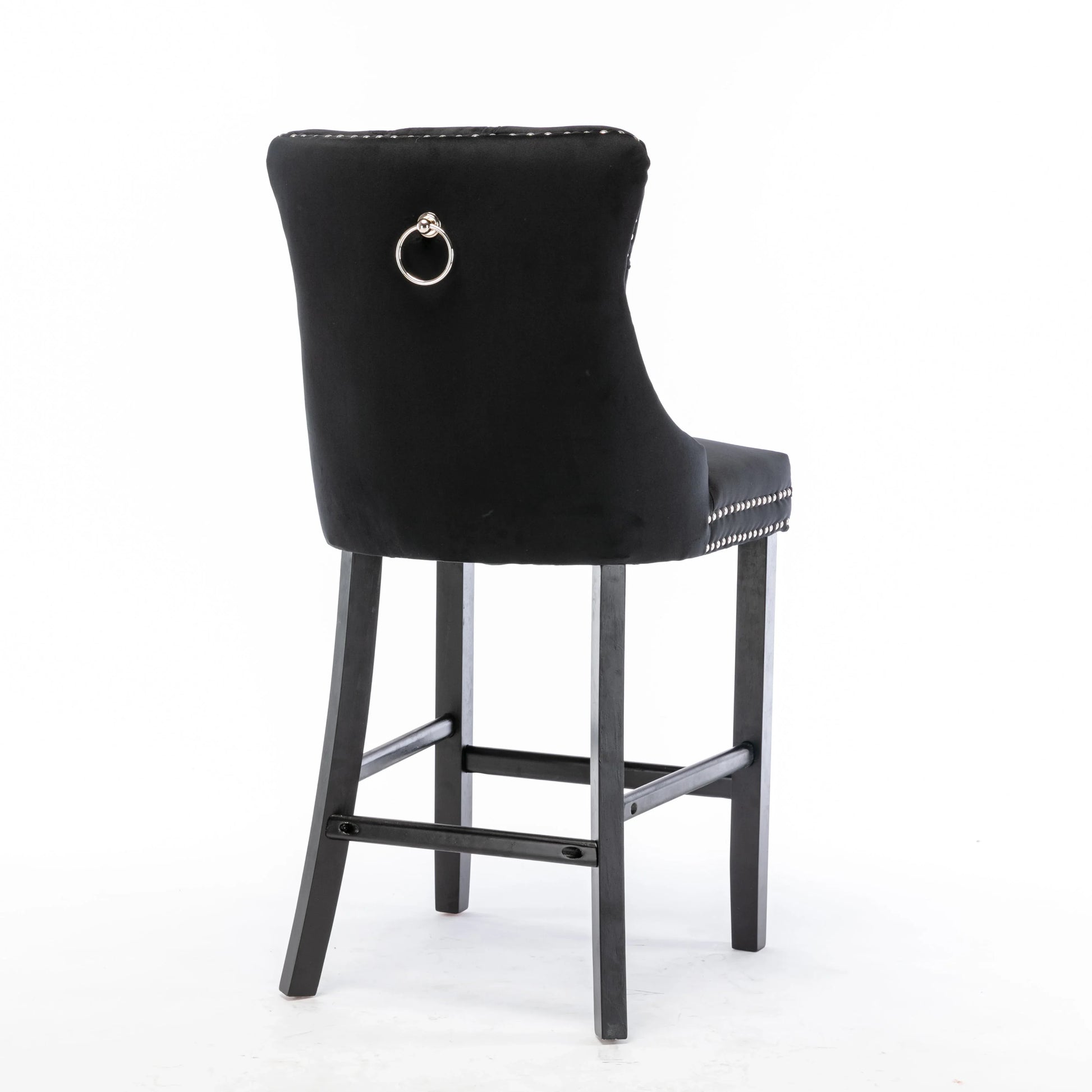 2X Velvet Bar Stools with Studs Trim Wooden Legs Tufted Dining Chairs Kitchen - Mekamart Australia