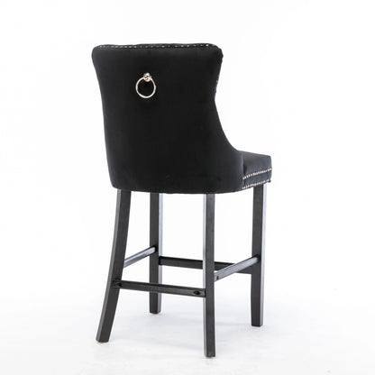 2X Velvet Bar Stools with Studs Trim Wooden Legs Tufted Dining Chairs Kitchen - Mekamart Australia