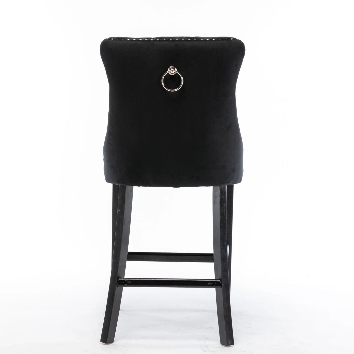 2X Velvet Bar Stools with Studs Trim Wooden Legs Tufted Dining Chairs Kitchen - Mekamart Australia
