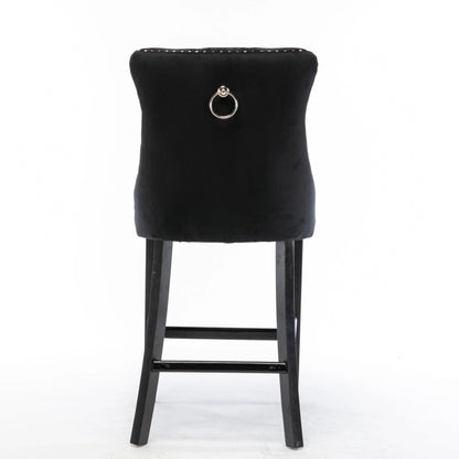 2X Velvet Bar Stools with Studs Trim Wooden Legs Tufted Dining Chairs Kitchen - Mekamart Australia