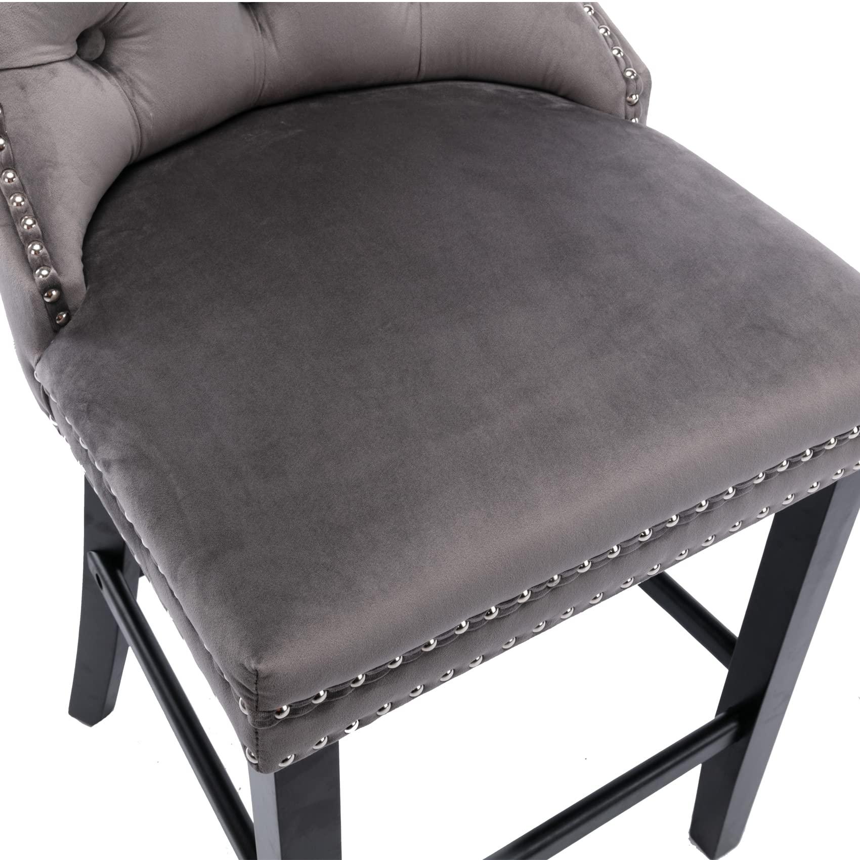 6X Velvet Bar Stools with Studs Trim Wooden Legs Tufted Dining Chairs Kitchen - Mekamart Australia