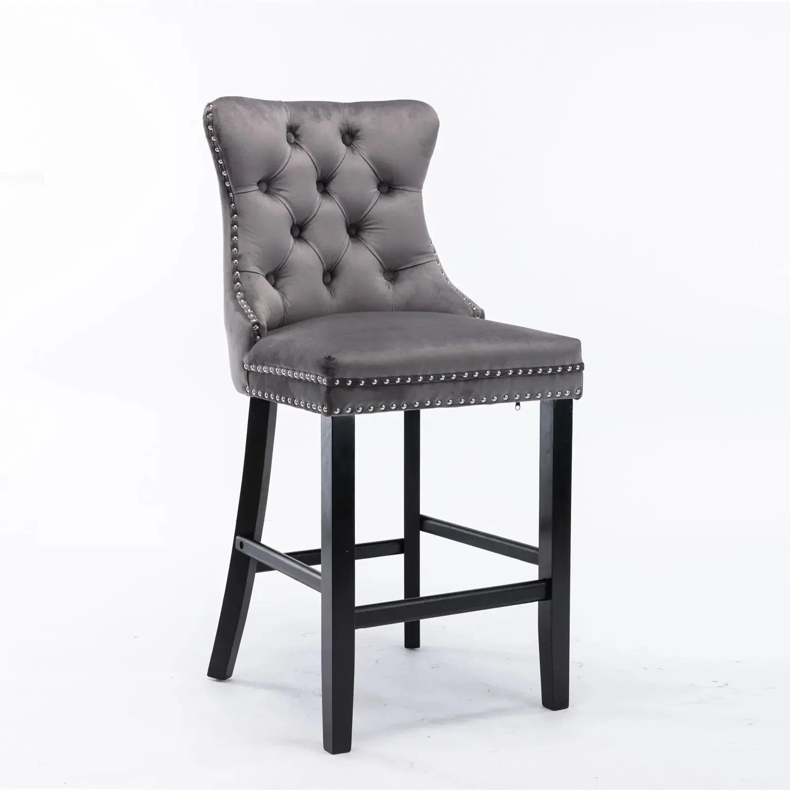 2X Velvet Bar Stools with Studs Trim Wooden Legs Tufted Dining Chairs Kitchen - Mekamart Australia