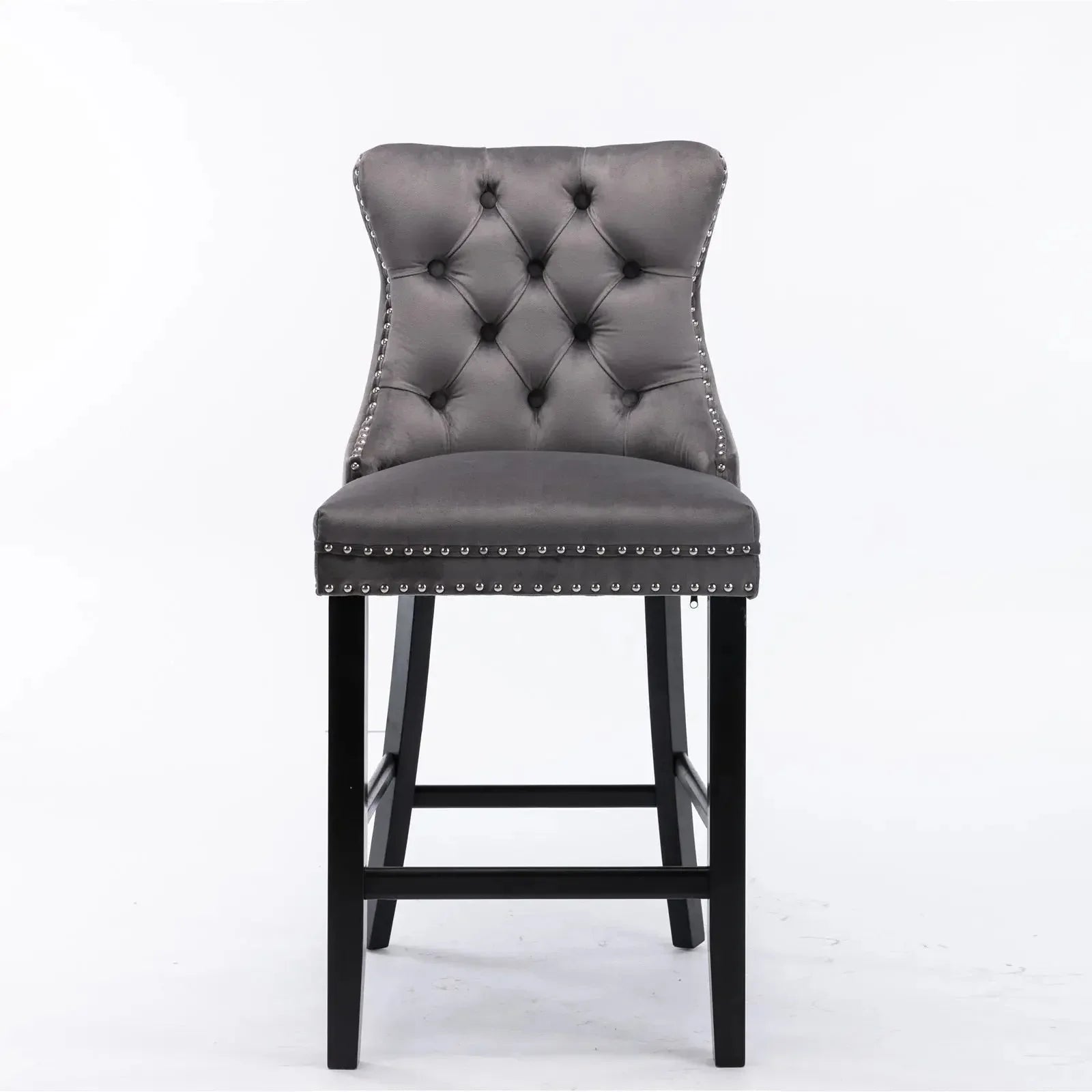 2X Velvet Bar Stools with Studs Trim Wooden Legs Tufted Dining Chairs Kitchen - Mekamart Australia