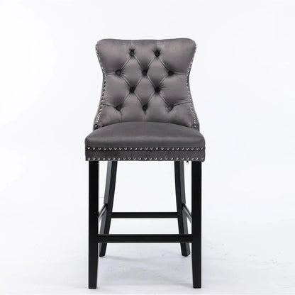 2X Velvet Bar Stools with Studs Trim Wooden Legs Tufted Dining Chairs Kitchen - Mekamart Australia